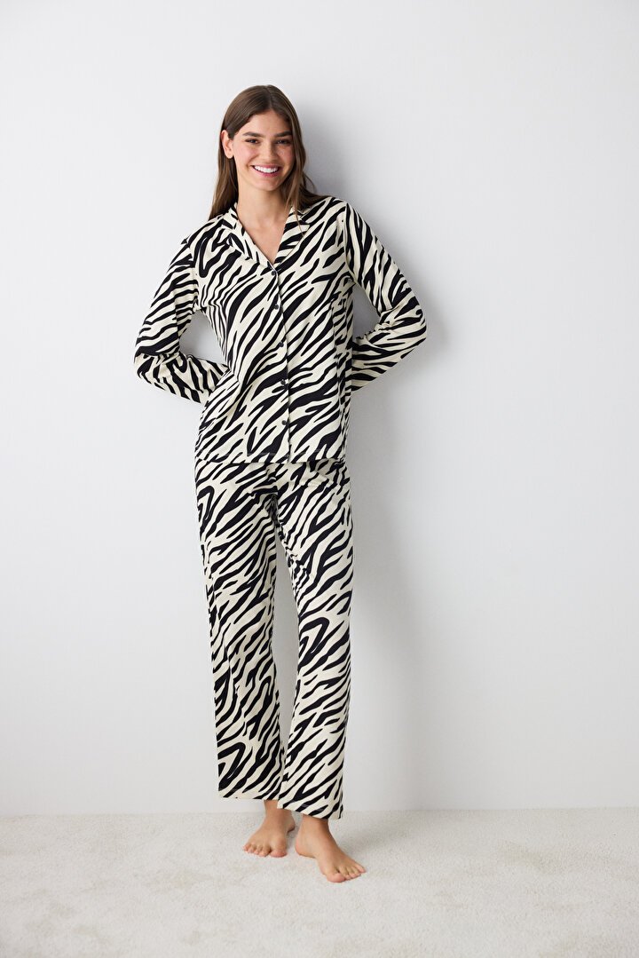 Zebra Grey Shirt Pant PJ Set - 1