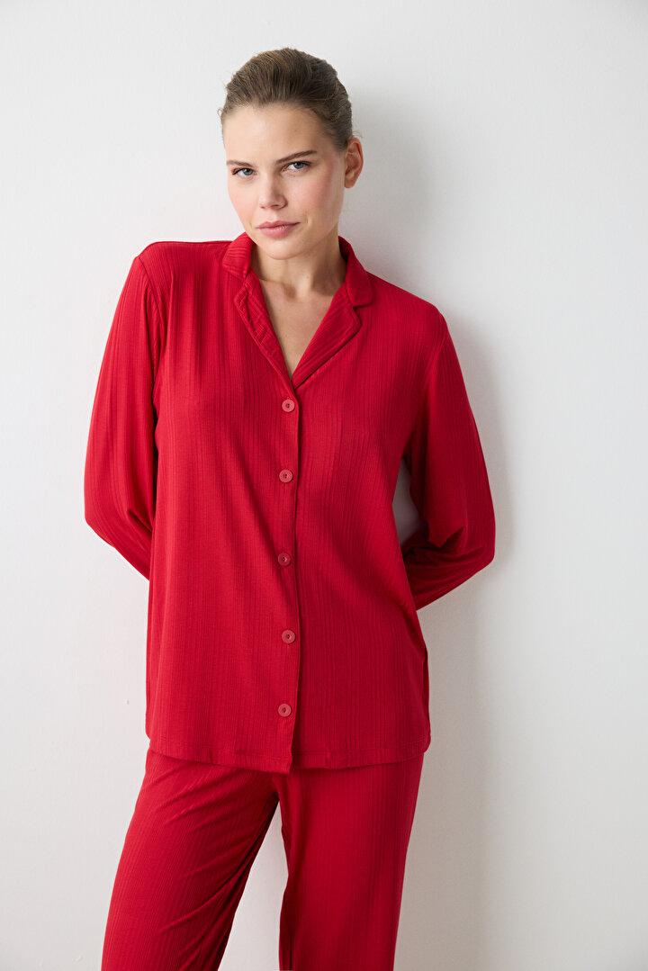 New York Time Red Shirt Pant PJ Set - 2