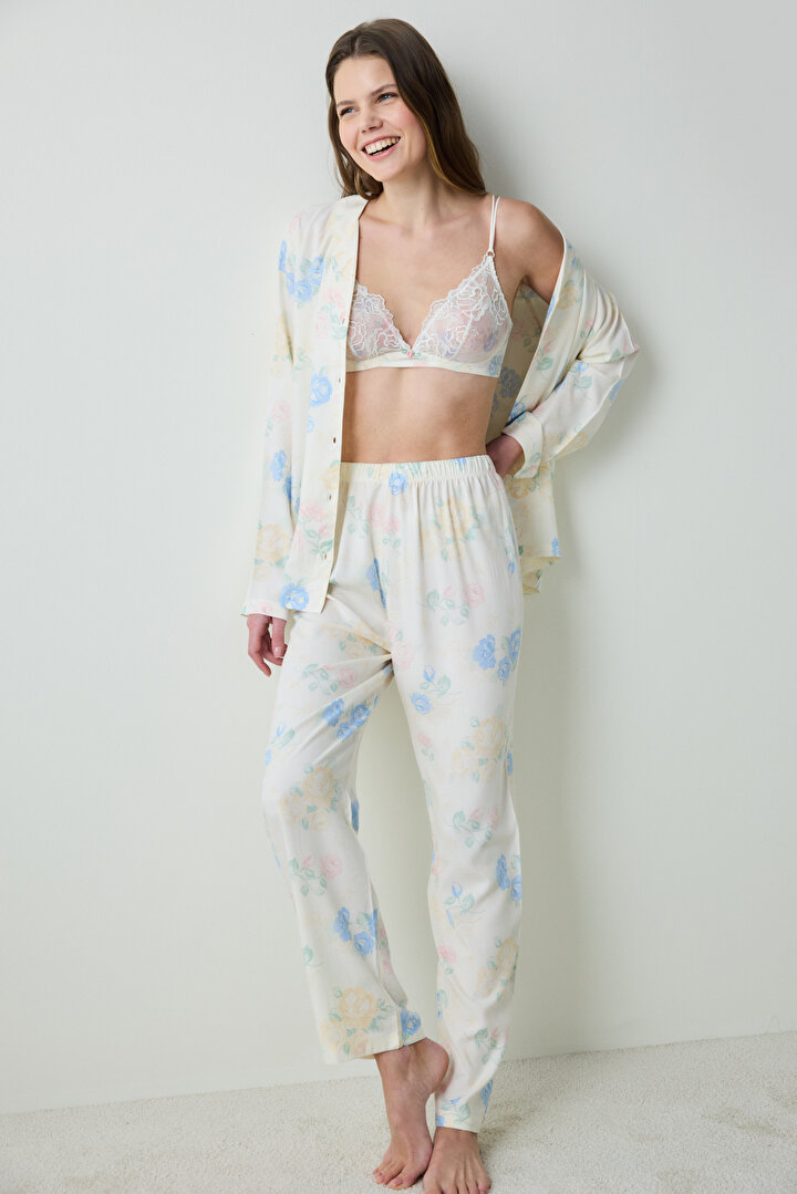 Marina Chally Shirt Pant Ecru PJ Set - 1