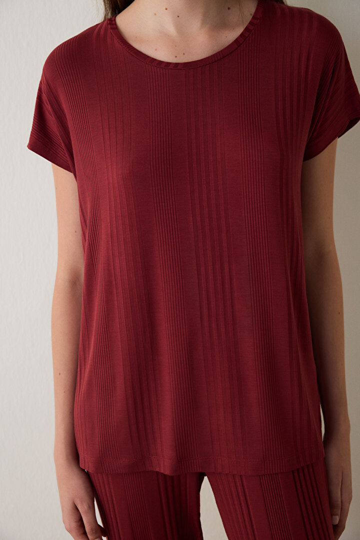 Bordo Freya Bisiklet Yaka Kısa Kol Pijama Takımı - 2