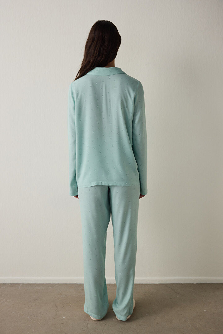 Mint Sleep-In Yıldız Desenli Gömlek Yaka Uzun Kollu Pijama Takımı - 2