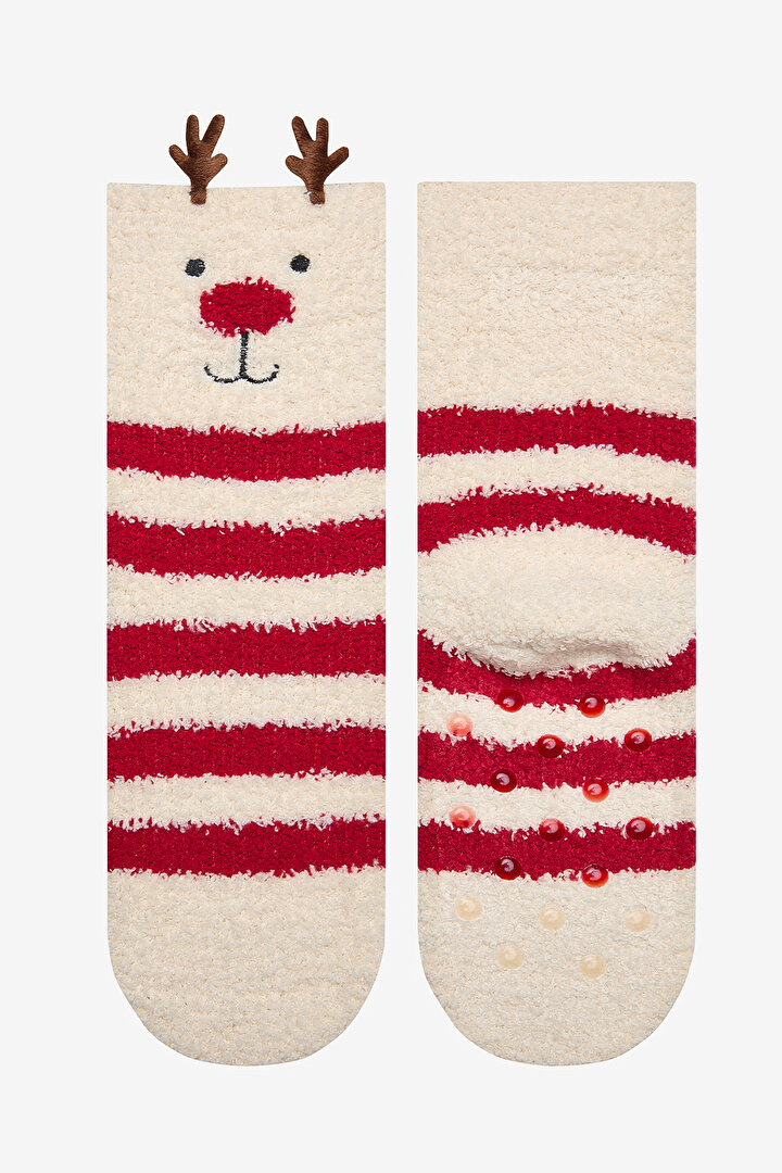 Unisex Happy Deer Ecru Socket Socks - 1