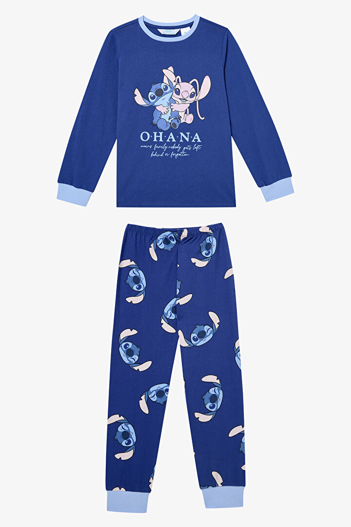 Unisex Çocuk Fam Stitch Koyu Mavi Pijama Takımı - 1