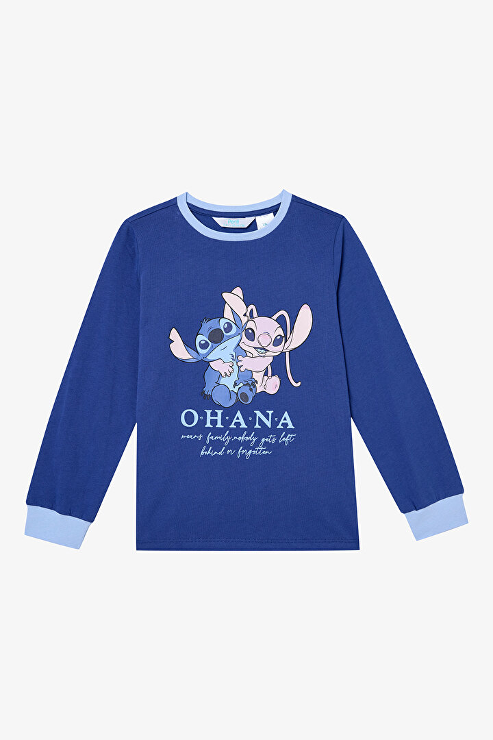 Unisex Çocuk Fam Stitch Koyu Mavi Pijama Takımı - 2