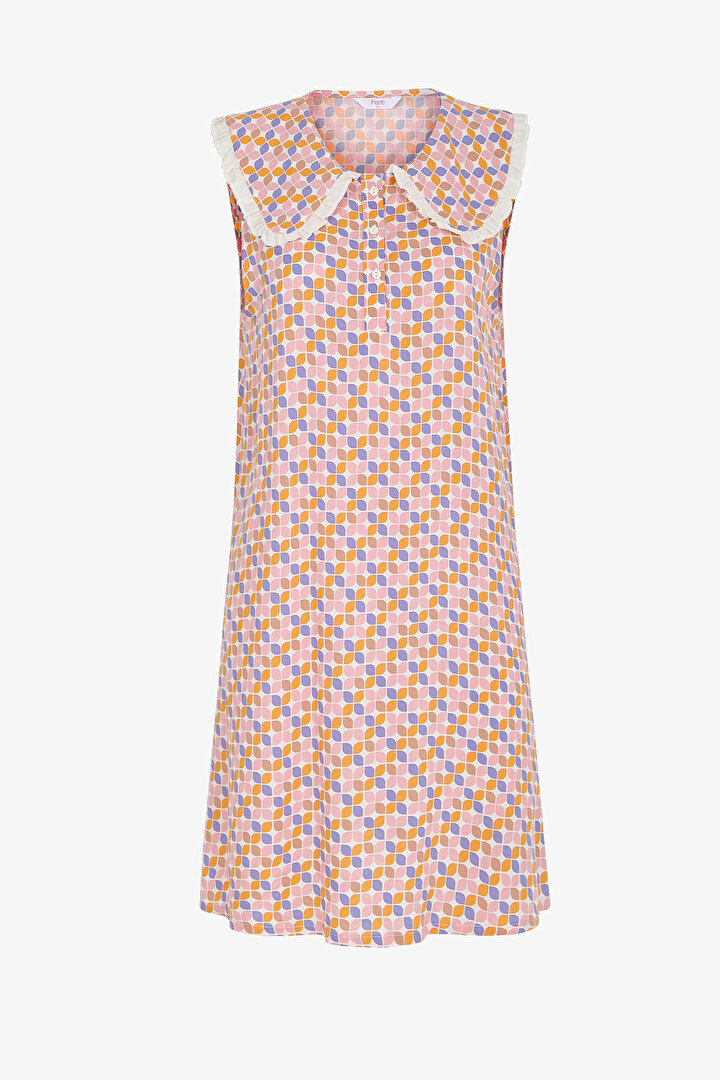 Sleep Mode Retro Print Frilled Nightgown - 1