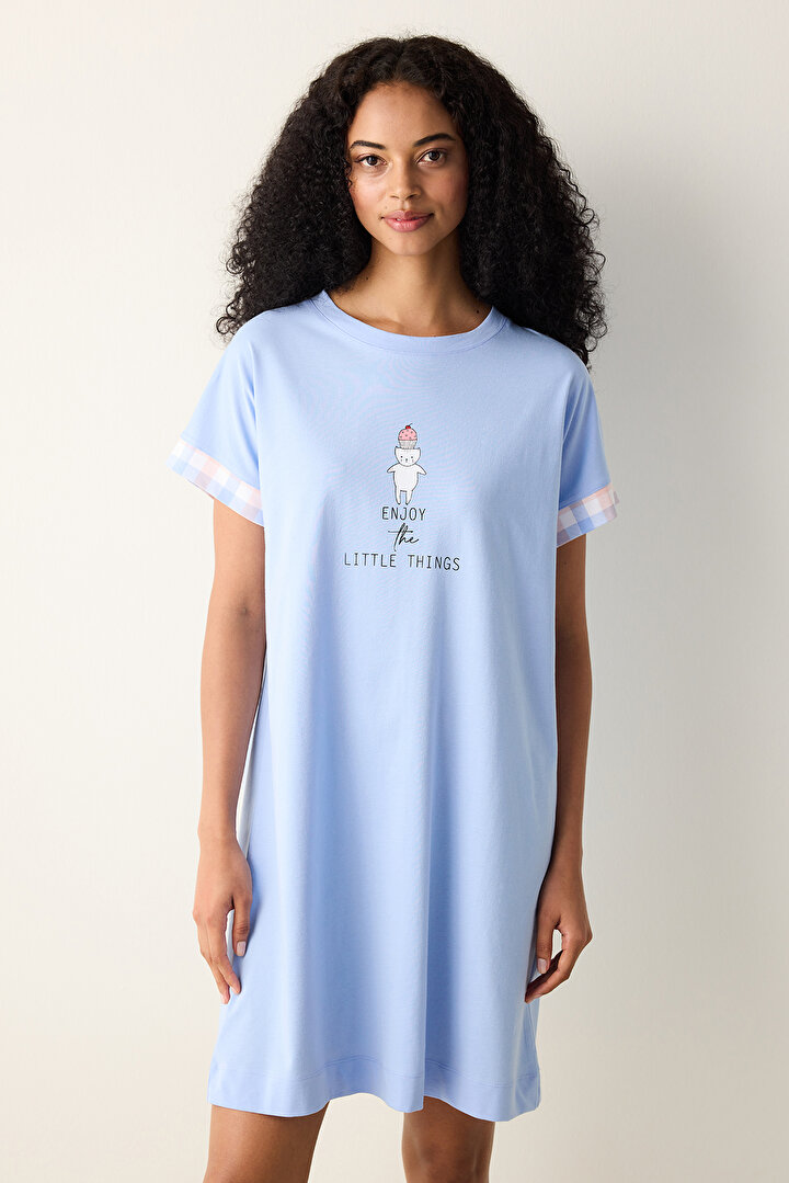 Joyful Light Blue Night Dress - 1