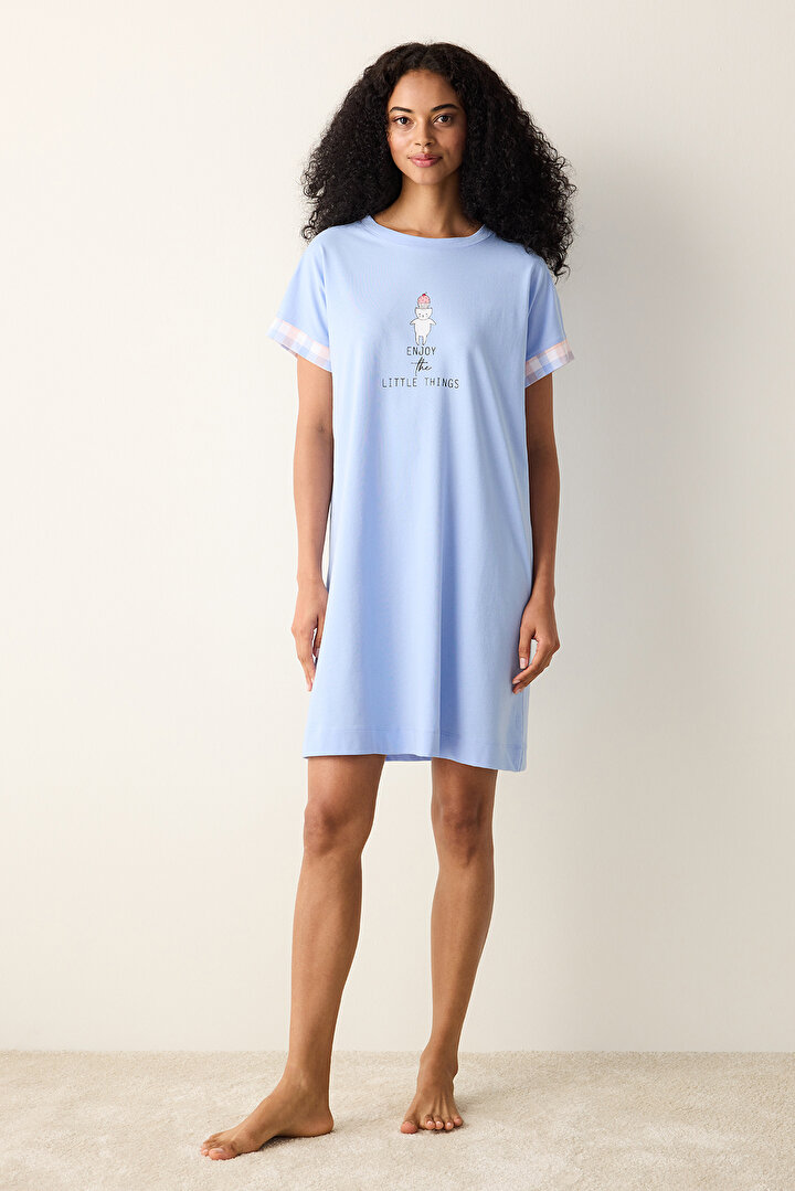 Joyful Light Blue Night Dress - 2