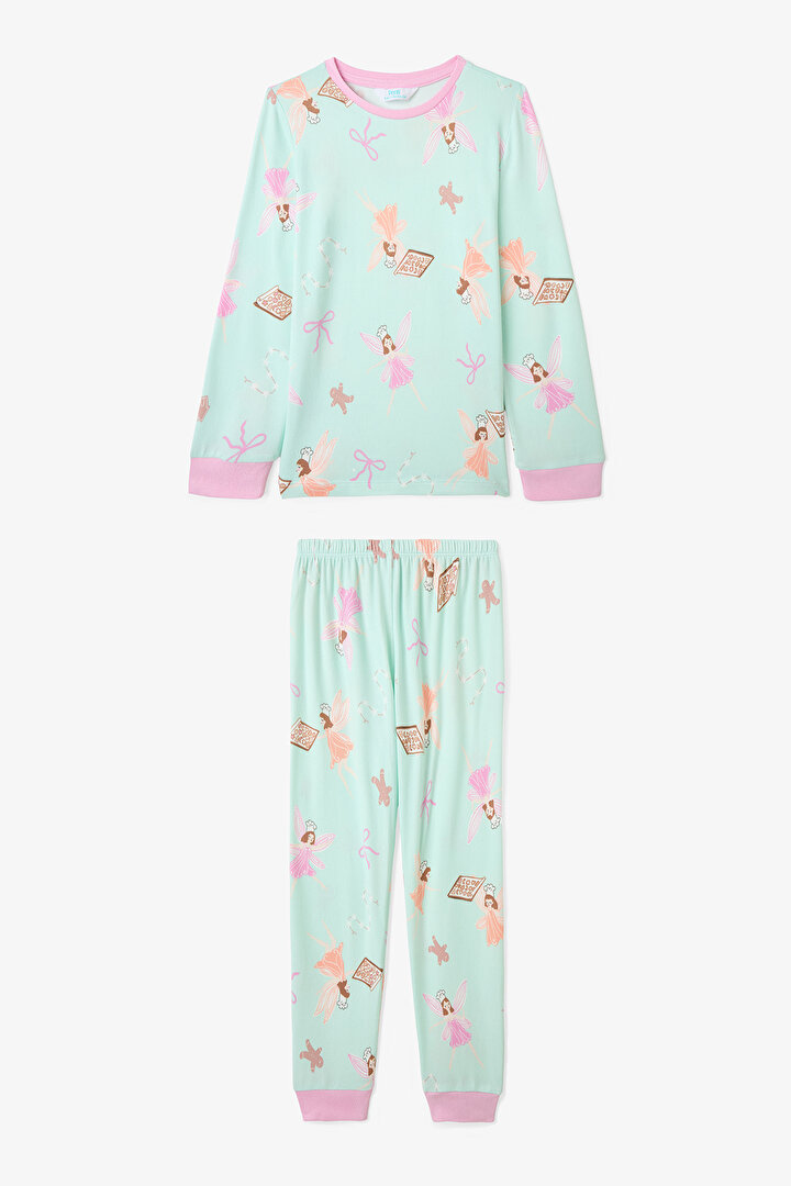 Light Mint Girls Fairy Printed Long Sleeve Pajama Set - 1