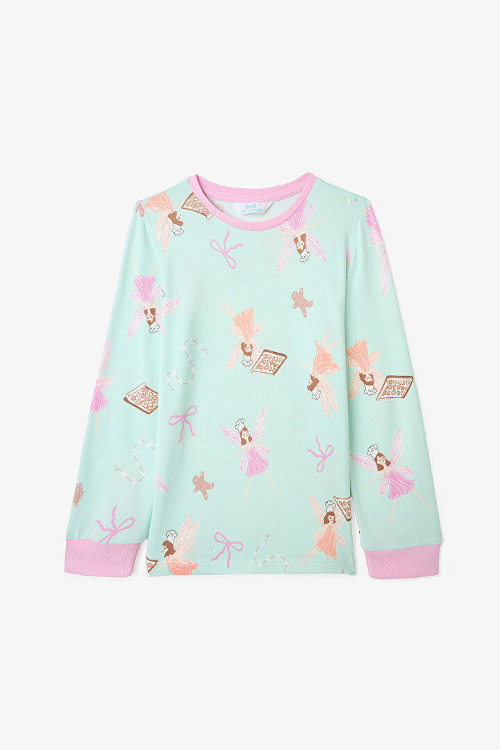 Light Mint Girls Fairy Printed Long Sleeve Pajama Set - 2