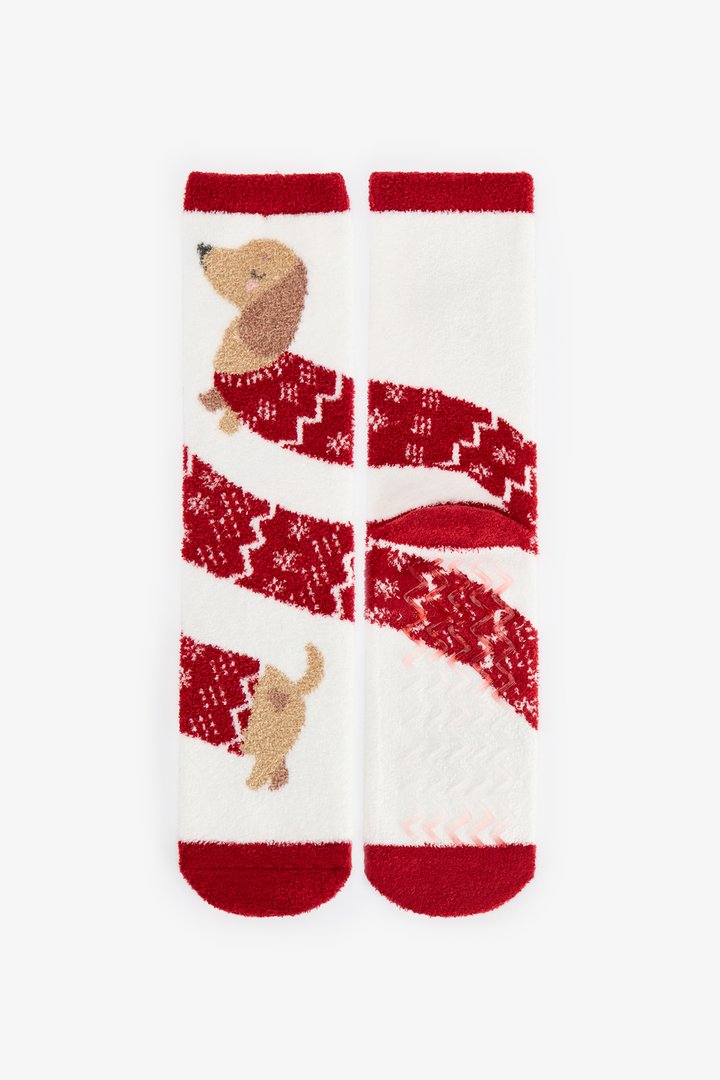 Off White Cute Dog Dog Print Ankle Socks - 1