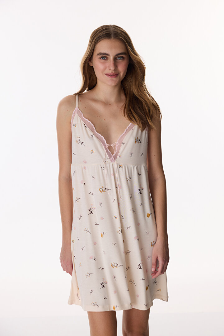 Bej Margot Desenli Gecelik - 1