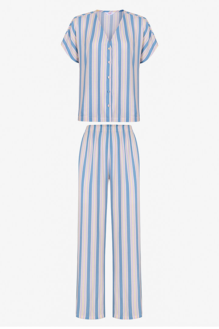Blue Ella Striped Pants Pajama Set - 1