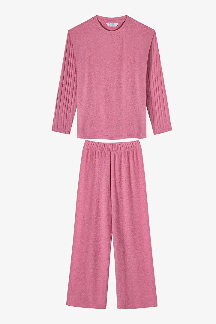 Kız Çocuk Gül Kurusu Rosy Pink Pamuklu Uzun Kollu Pijama Takımı - 1