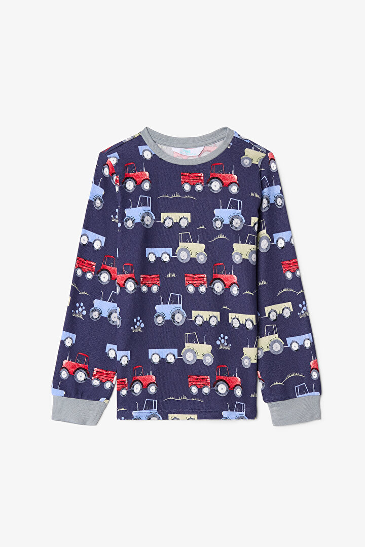 Koyu İndigo Erkek Çocuk Araba Desenli Pijama Takımı - 2