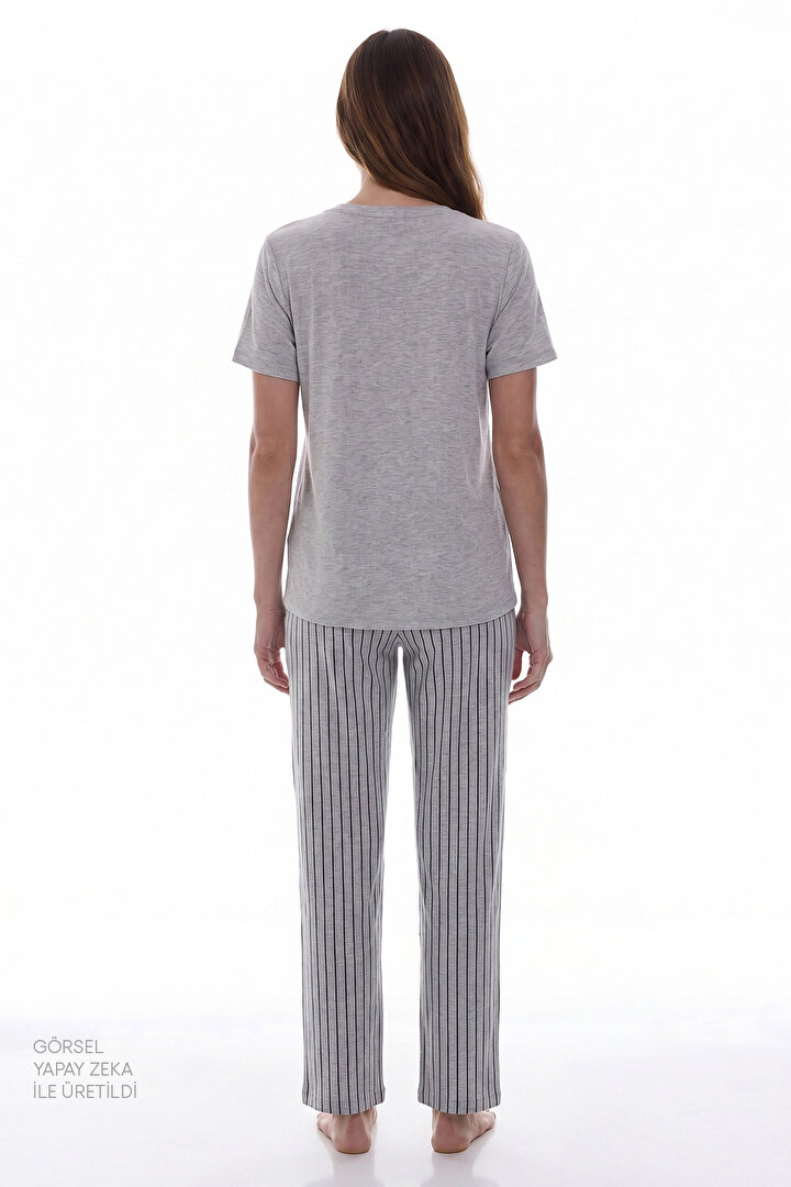 Grey Melange Mama Relaxed Day Striped Short-Sleeve Pyjama Set - 2