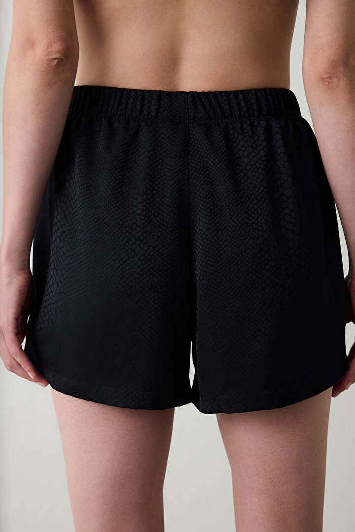 Siyah Fleur Saten Şort Pijama Altı - 2