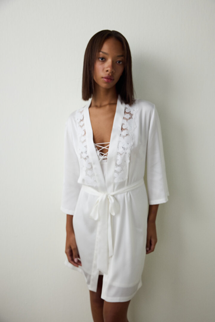 Off White Bridal Lace Bridal Dressing Gown - 1