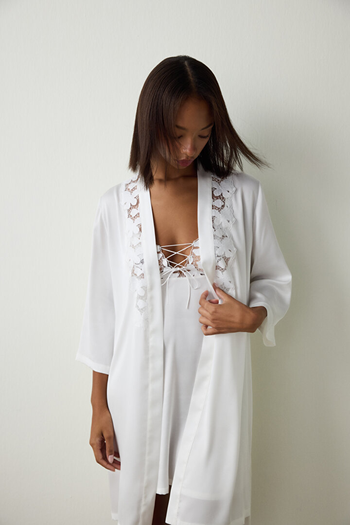 Off White Bridal Lace Bridal Dressing Gown - 2