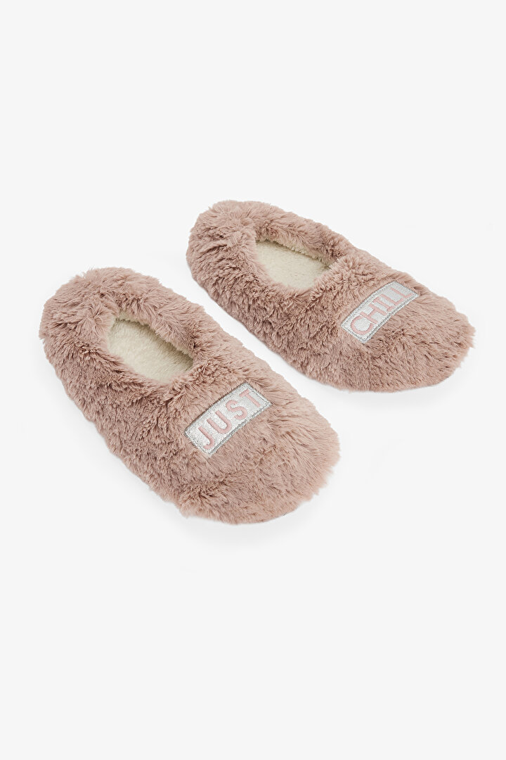 Stone Color Just Chill Slogan Embroidered Home Slippers - 2