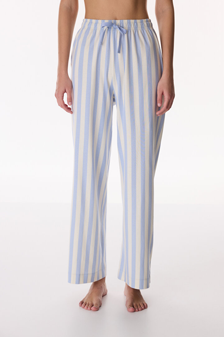 Blue Cozy Club Striped Pants Pajama Bottom - 1
