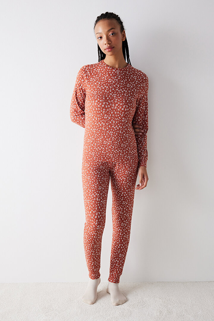 Happy Place Thermal Dark Orange Pant PJ Set - 1