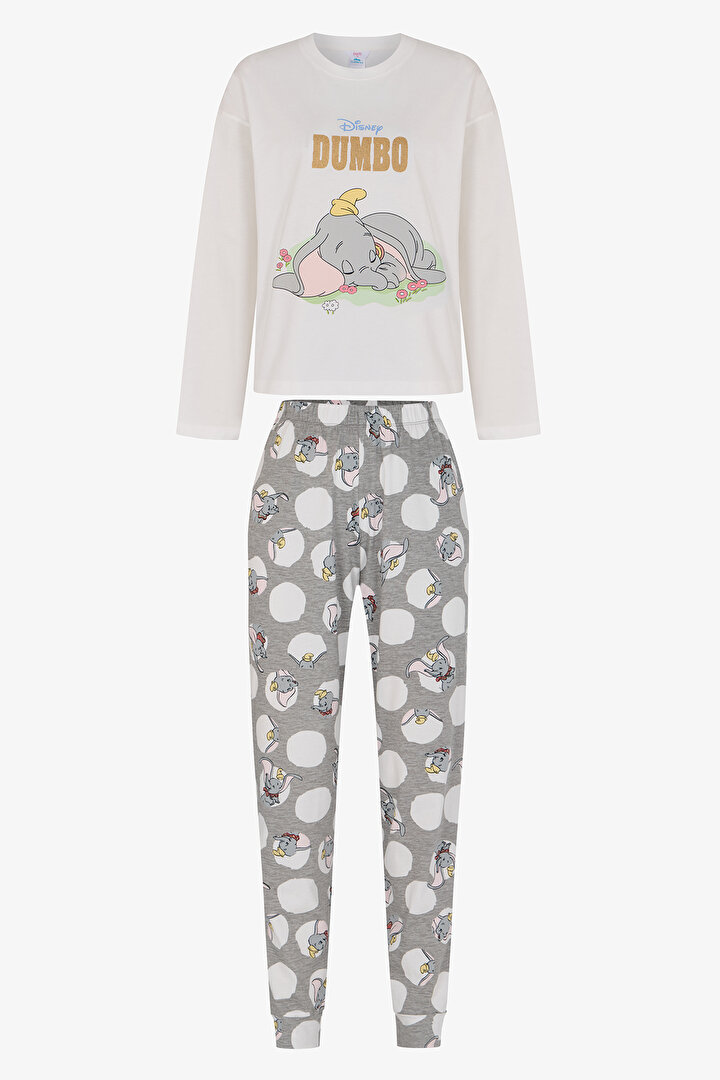 Kırık Beyaz Dumbo Pantolon Uzun Kollu Pijama Takımı - 1