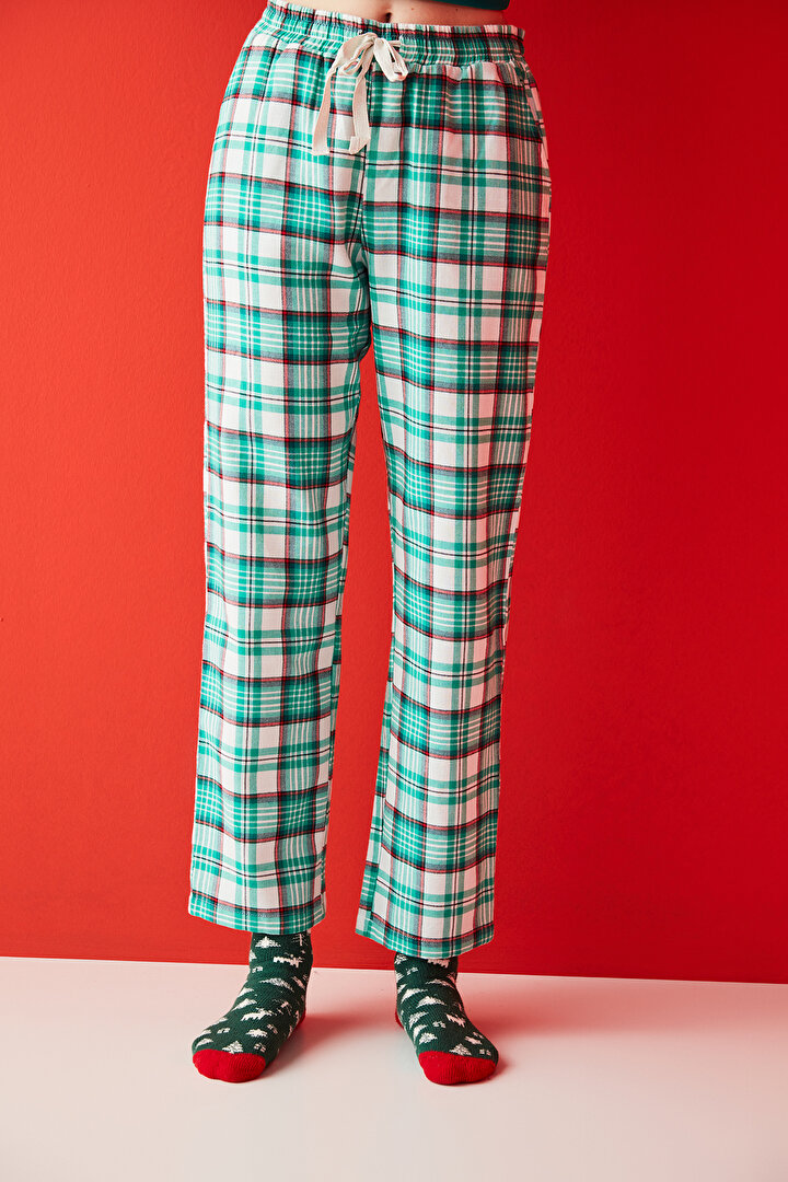 Multi Colour Green Checked Pants - 1