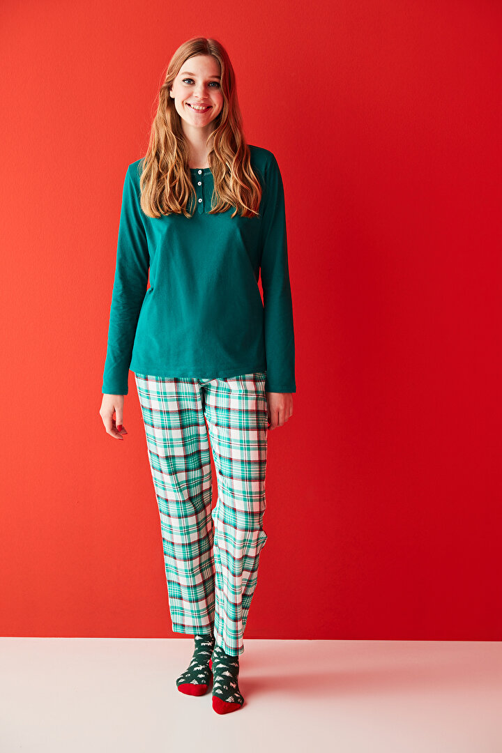 Multi Colour Green Checked Pants - 2