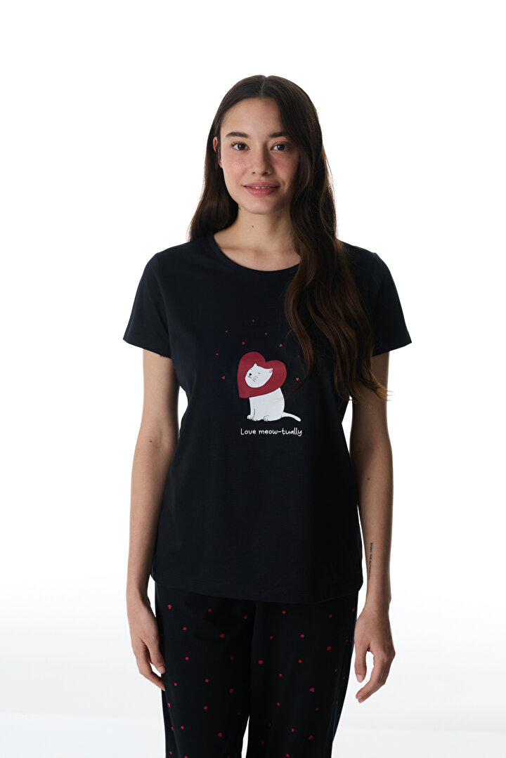 Black Meow-Tually Pants Pajama Set - 2