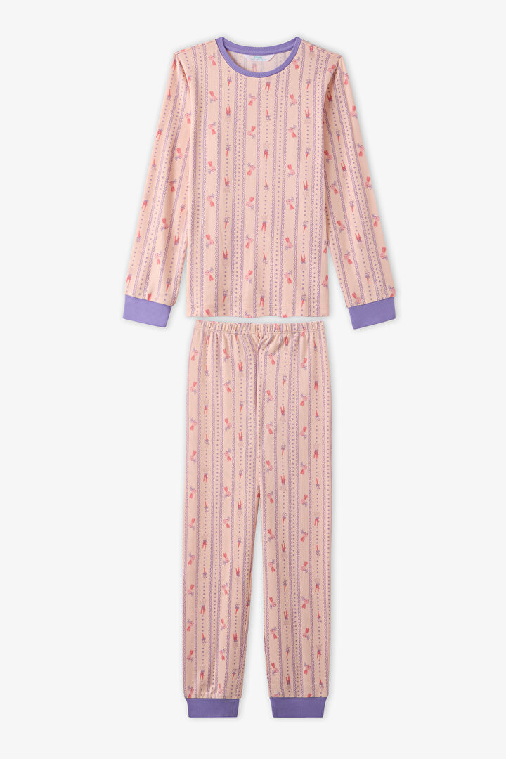 Kız Çocuk Açık Pembe Carrot Chase Uzun Kollu Pijama Takımı - 1