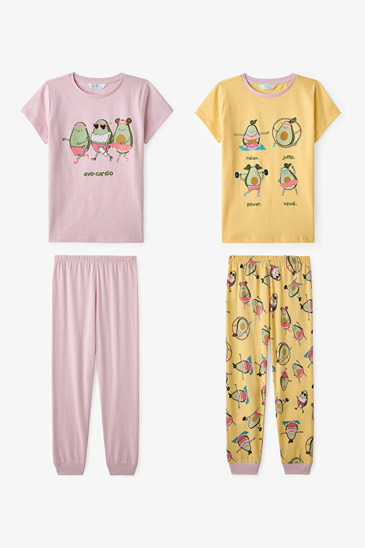 Açık Sarı Kız Çocuk Avo-Cardio 2'li Pijama Takımı - 1