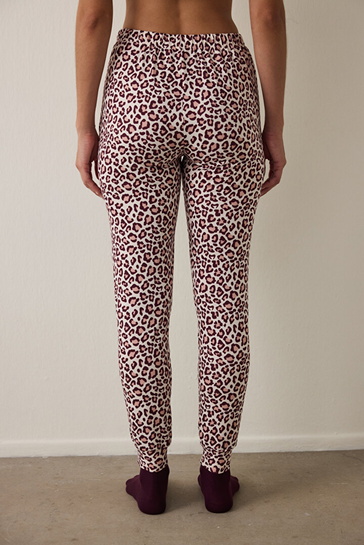 Bordo Leopar Desenli Pijama Altı - 2