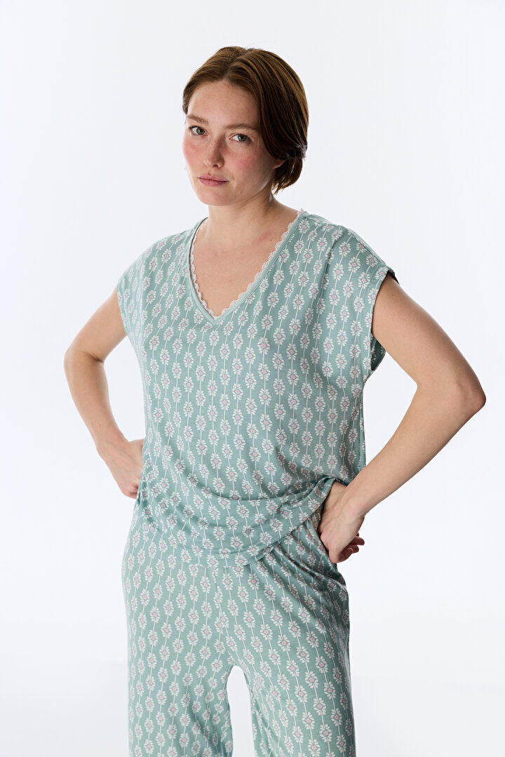 Açık Yeşil Alia Green Kapri Pijama Takımı - 2