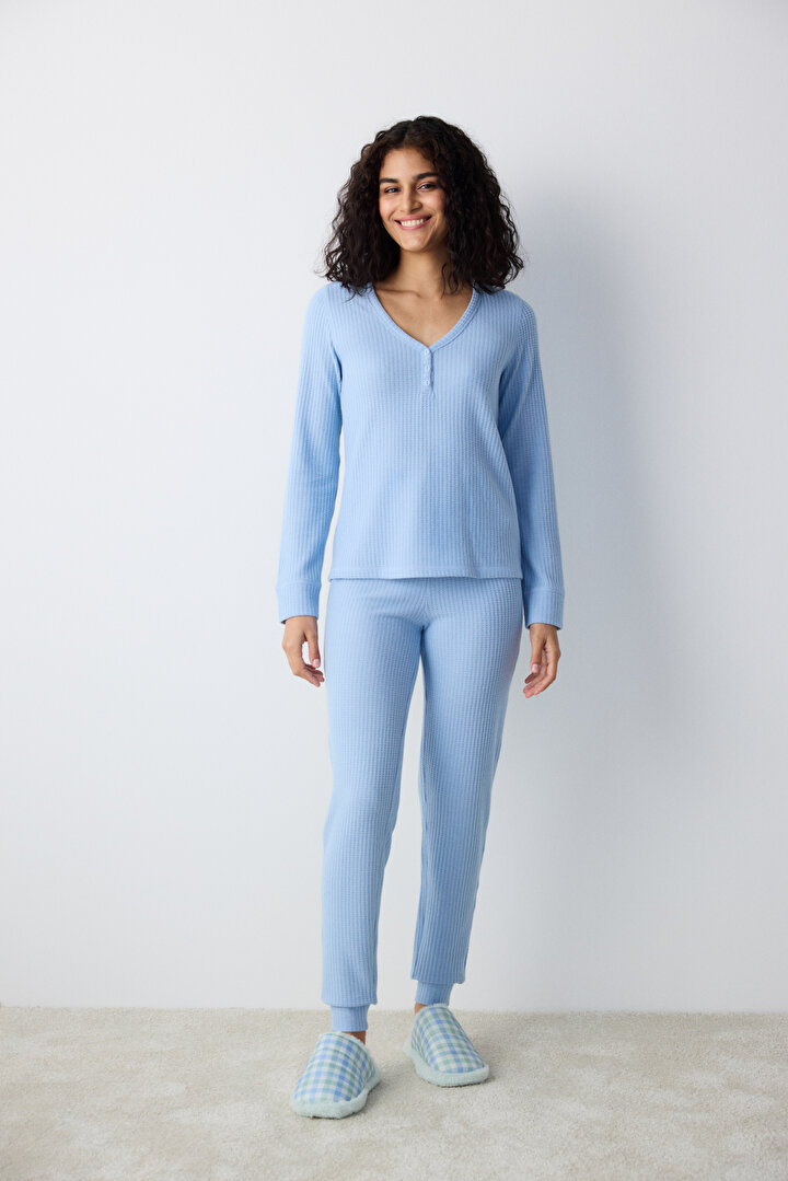 Blue Soft Light Blue Pant PJ Set - 1