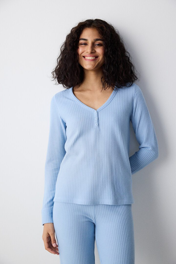 Blue Soft Light Blue Pant PJ Set - 2