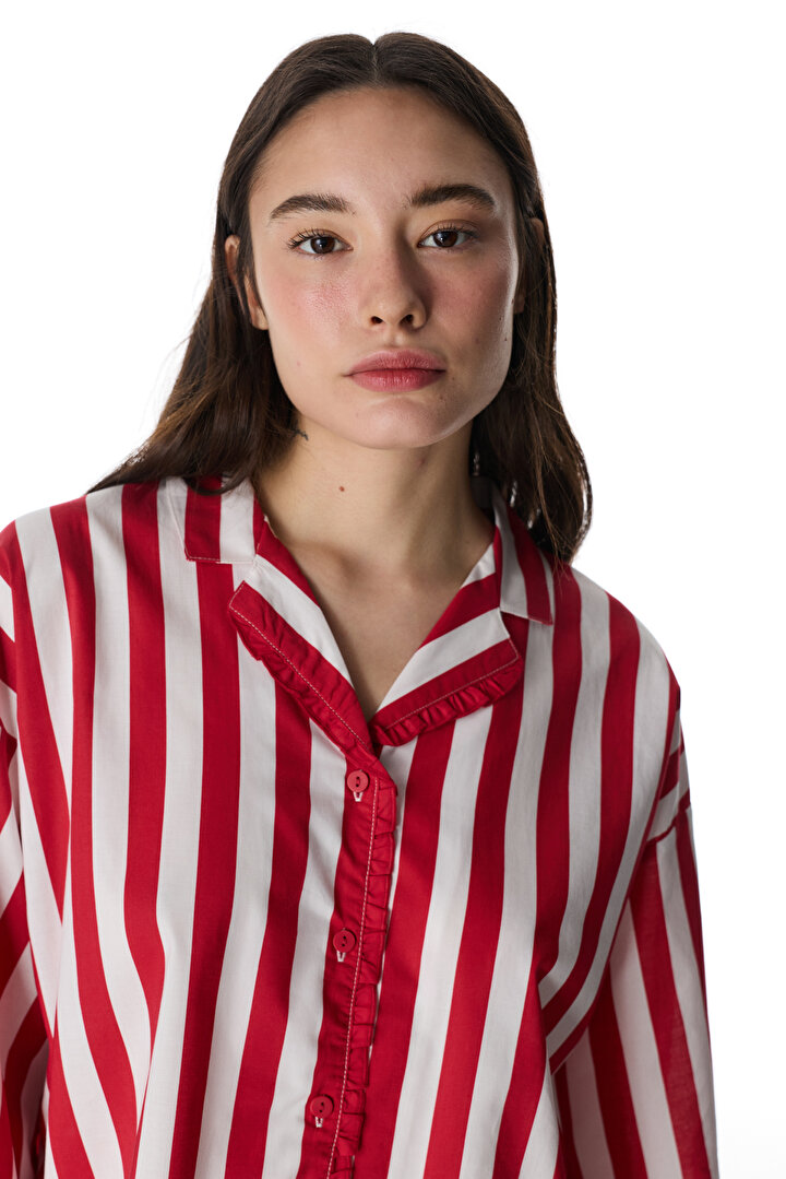 Kırmızı Lucy Çizgili Gömlek Pantolon Pijama Takımı - 2