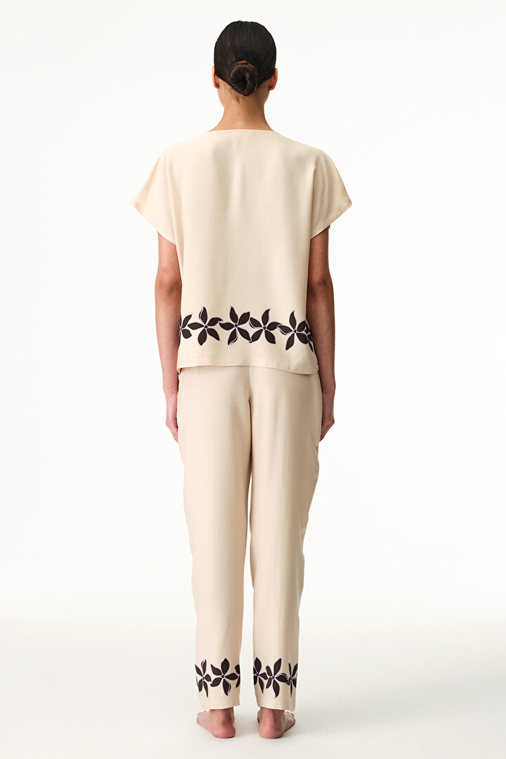 Pastel Beige Petal Shirt & Pants Pajama Set - 2