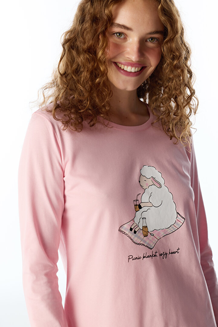 Pembe Rahat Kalp Uzun Kollu Pantolon Pijama Takımı - 2