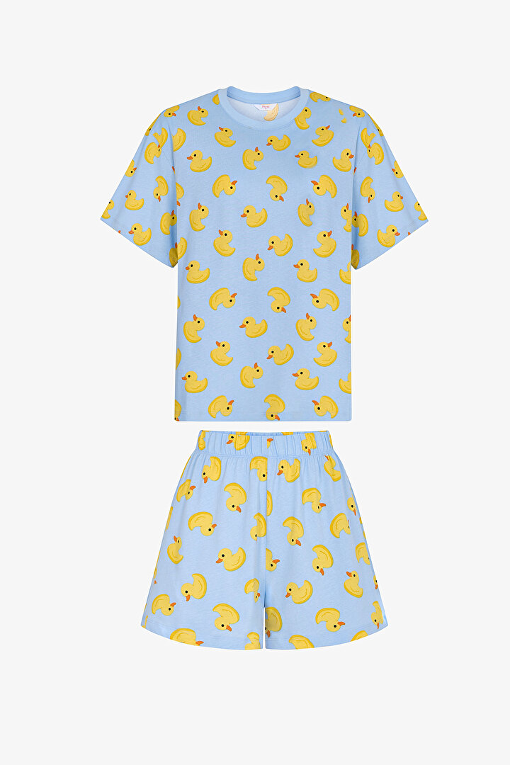 Mavi Cutene  Şort Pijama Takımı - 1