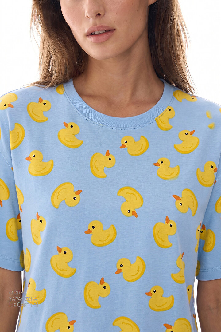Mavi Cutene  Şort Pijama Takımı - 2