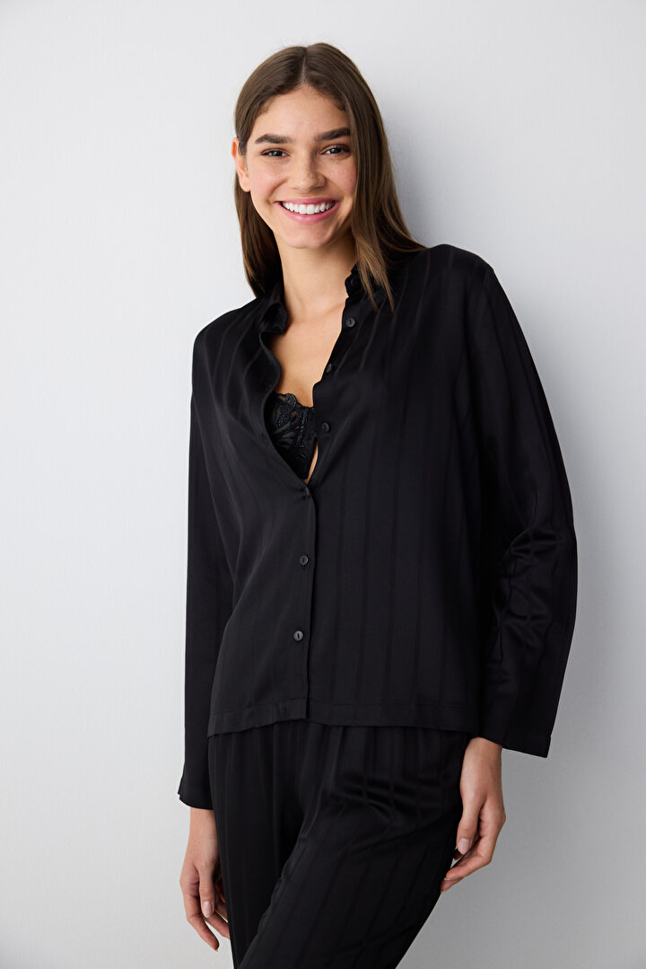 Carrie Dark Black Shirt Pant PJ Set - 2