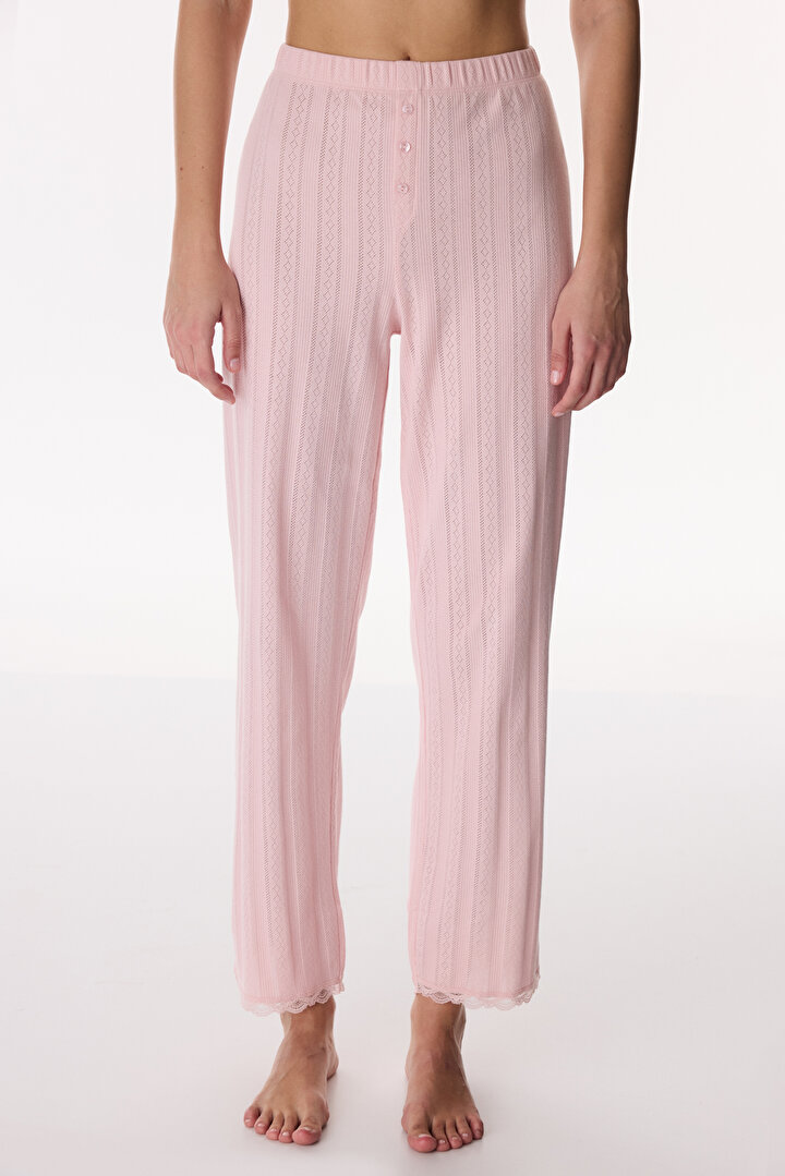 Pink Lotus Pointel Pants Pajama Bottom - 1
