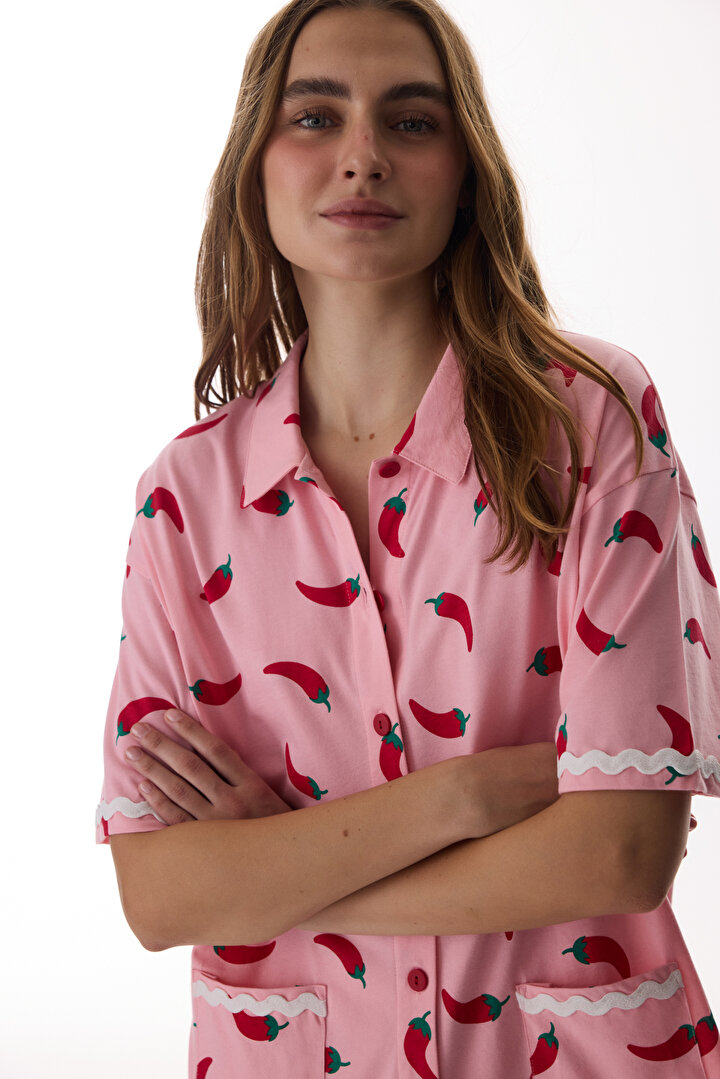 Pembe Just Chill Gömlek Pantolon Pijama Takımı - 2