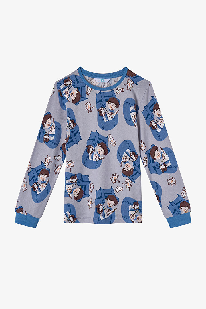 Boys' Light Grey Story Crew Long Sleeve Pyjama Set - 2