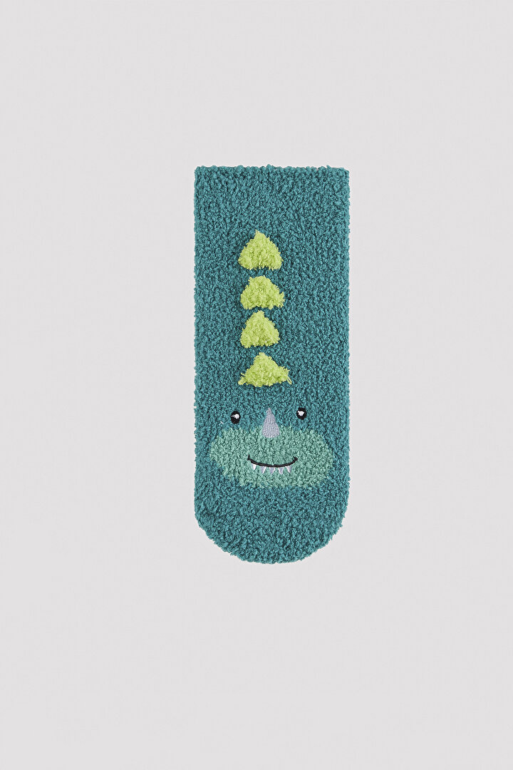 Erkek Çocuk Dino Yeşil Soket Çorap - 1