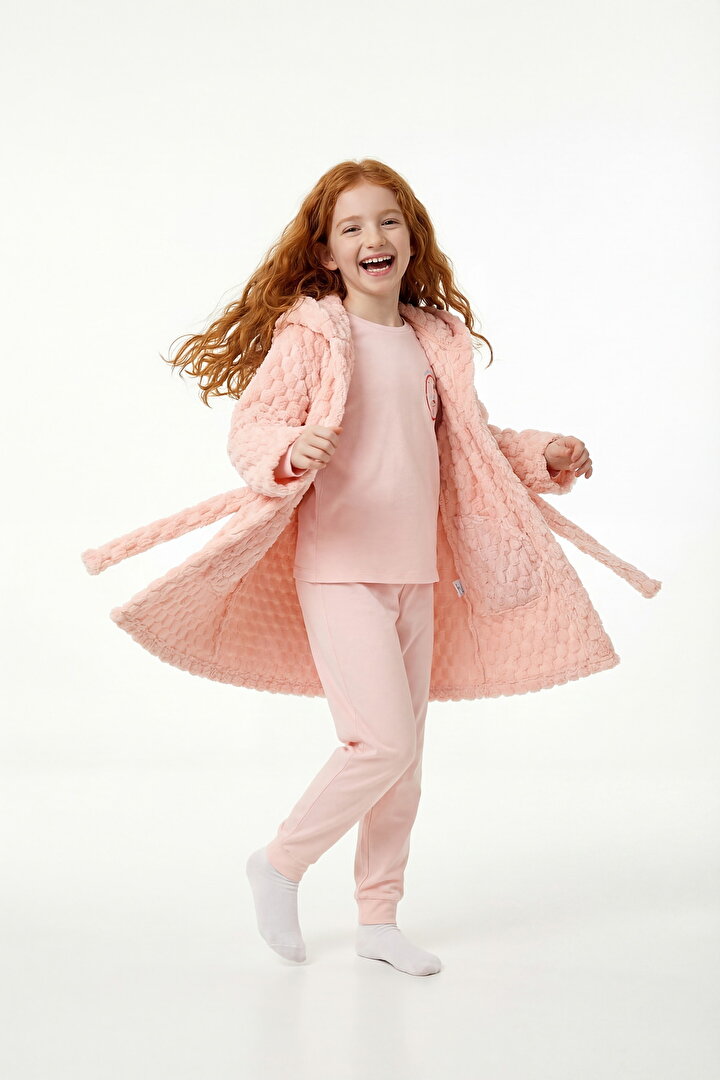 Açık Pembe Kız Çocuk Pink Yumuşak Dokulu Sabahlık - 2