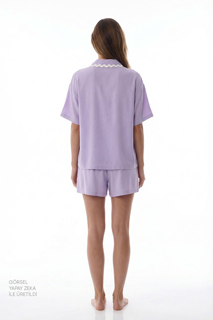 Lila Ella Düğmeli Gömlek Şortlu Pijama Takımı - 2