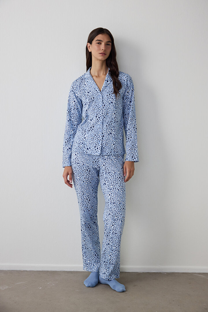 Mavi Leila Gömlek Pantolon Pijama Takımı - 1