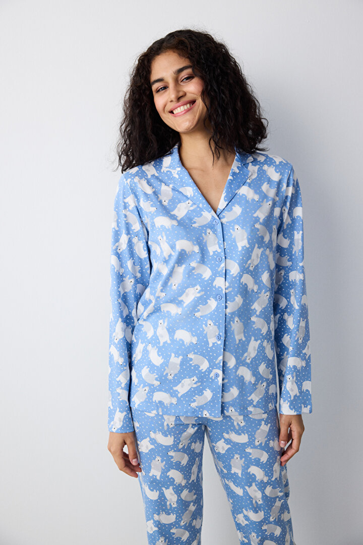 Winter Bear Blue Shirt Pant PJ Set - 2