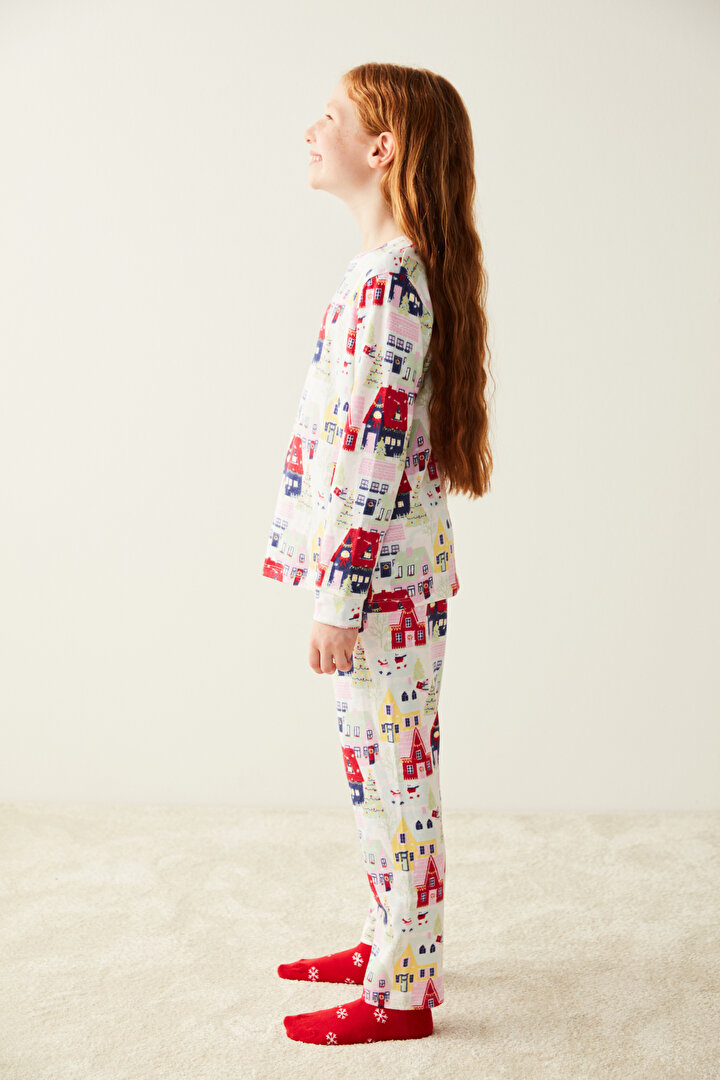 Kız Çocuk Ev Desenli Termal Pijama Takımı - 2